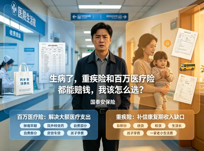 重疾险：生病了，重疾险和百万医疗险都能赔钱，我该怎么选？(图1)