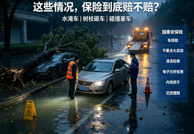 车被水淹、被树枝砸、撞了豪车，这些情况保险到底赔不赔？(图1)