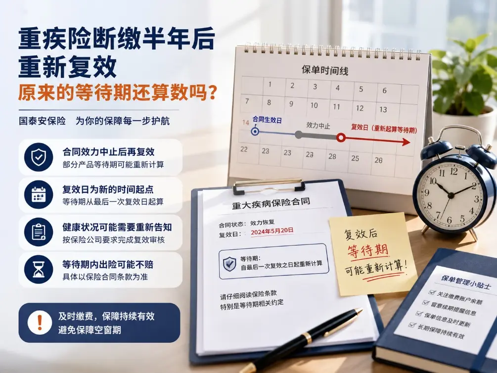 重疾险断缴半年后重新复效，原来的等待期还算数吗？(图1)