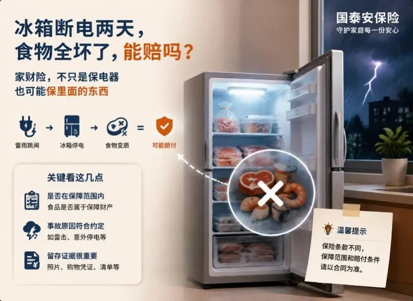 冰箱没坏，里面3000元冷冻食品全坏了，家财险能不能赔这种“小损失”？(图1)