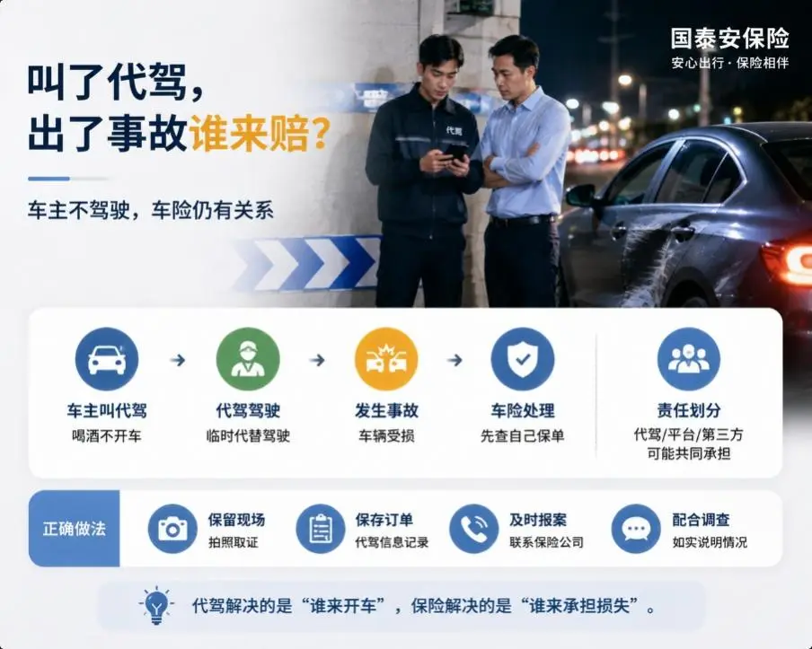 聚餐后叫了代驾,结果代驾把车撞了:车主没开车,为什么还是先翻自己的车险?(图1) 聚餐后叫了代驾,结果代驾把车撞了:车主没开车,为什么还是先翻自己的车险?(图1)